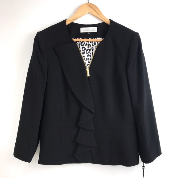 Tahari Jackets & Blazers - NWT TAHARI Black Ruffle Front Zip Up Blazer Jacket